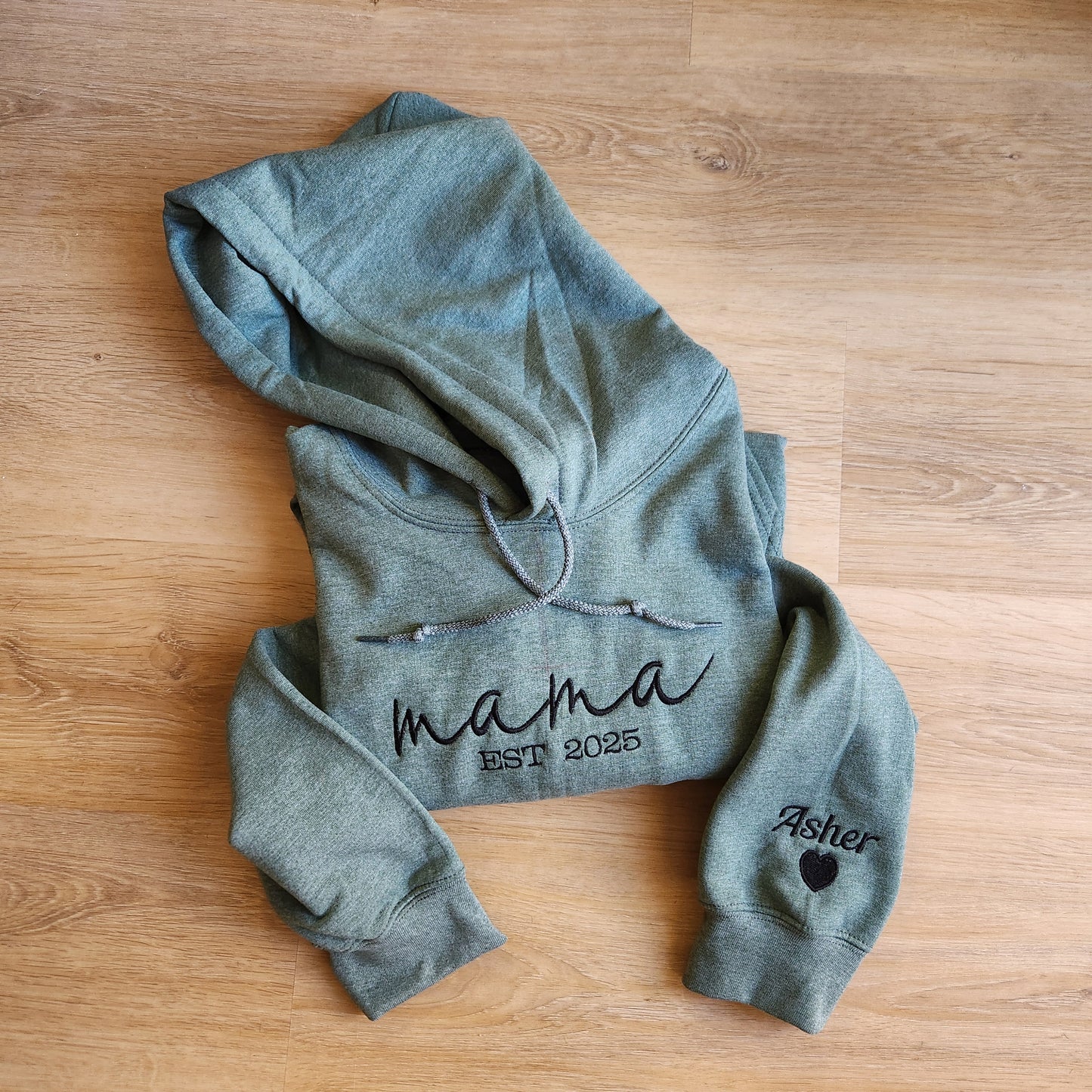 Personalized Mama EST Embroidered Hoodie: Custom Name Sleeve