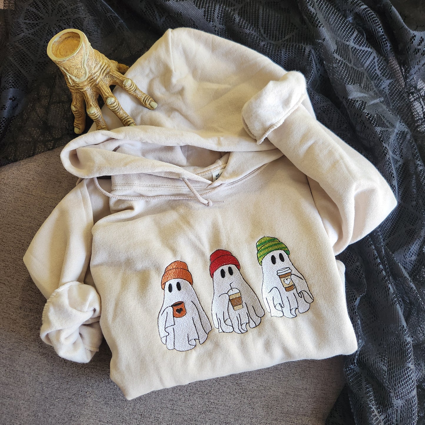 Embroidered Coffee Ghosts Hoodie