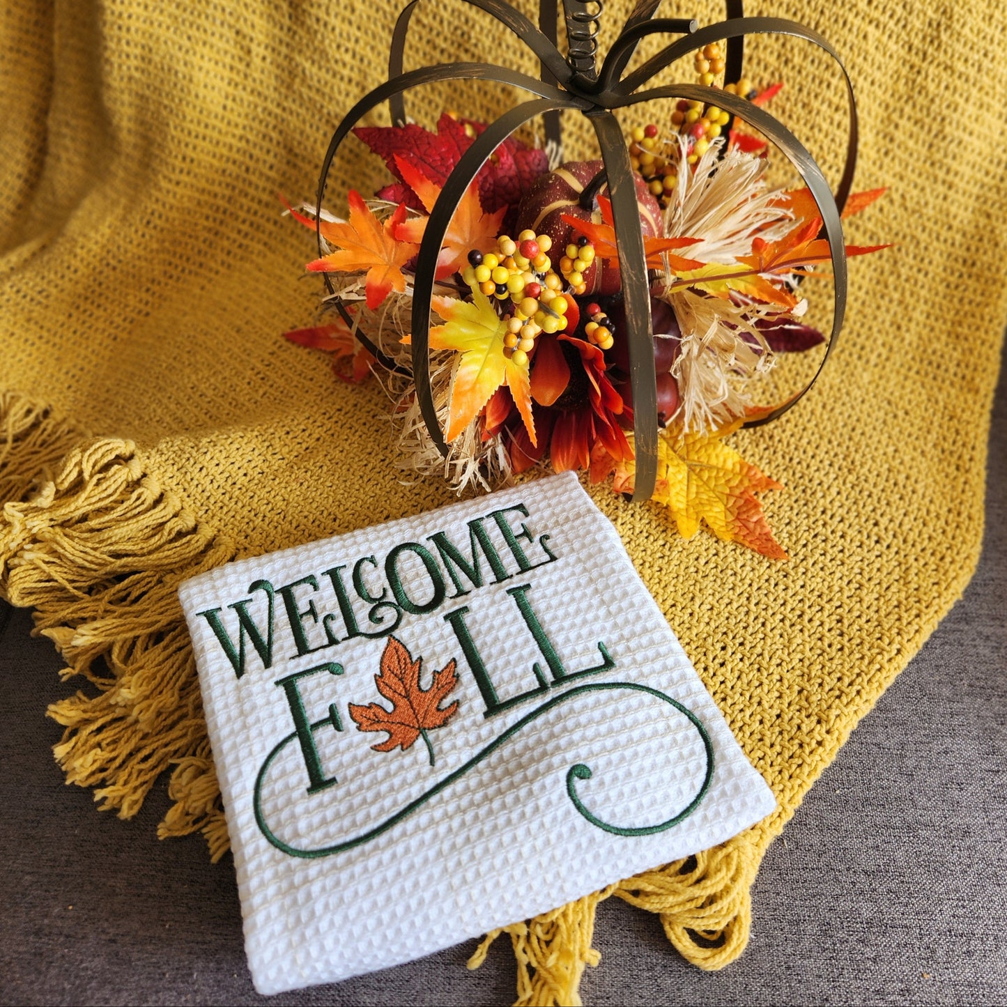 Welcome Fall - Made to Order Embroidered Kitchen Towel